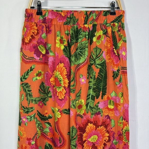 📣 Cynthia Rowley linen bright floral pull on wide leg pants - Picture 2 of 8